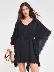 JD Williams Black Beach To Beach Broderie Beach Kaftan - Image 1 of 4
