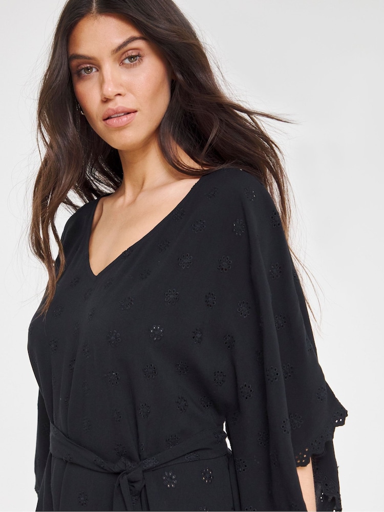 JD Williams Black Beach To Beach Broderie Beach Kaftan - Image 2 of 4