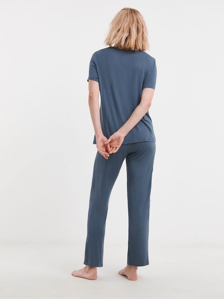 JD Williams Blue Viscose Satin Pyjamas Set - Image 2 of 4