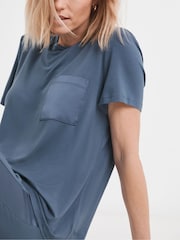 JD Williams Blue Viscose Satin Pyjamas Set - Image 3 of 4