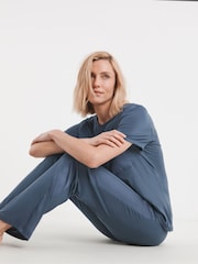 JD Williams Blue Viscose Satin Pyjamas Set - Image 4 of 4