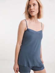 JD Williams Blue Viscose Satin Pyjama Shorts Set - Image 4 of 4