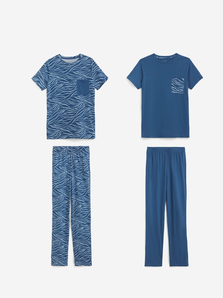 JD Williams Blue Value Pyjamas Set 2 Pack - Image 1 of 5