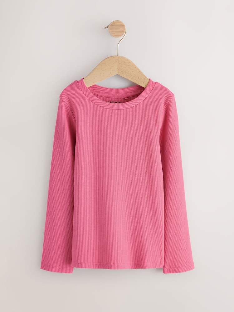 Women's Casual Color Block Long Sleeve T-Shirt - Round Neck Pocket Top In Pink