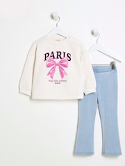 River Island Cream Girls Bow Sweater Set - Image 3 of 6