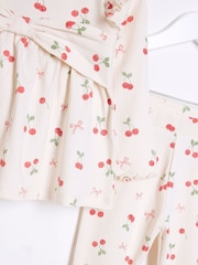 River Island Light Cream Girls Bow Rib Peplum Top Set - Image 4 of 5