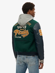Superdry Green Hooded College Patched Bomber Jacket - Image 2 of 5