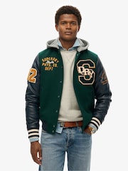 Superdry Green Hooded College Patched Bomber Jacket - Image 3 of 5