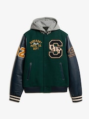 Superdry Green Hooded College Patched Bomber Jacket - Image 5 of 5