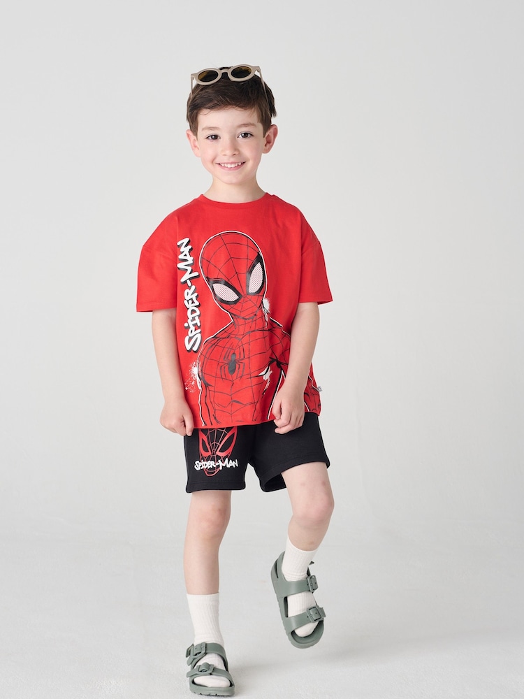 Brand Threads Red Spiderman 100% Cotton Top and Short Set - Image 1 of 4 Brand Threads Red Spiderman 100% Cotton Top and Short Set - Image 1 of 4