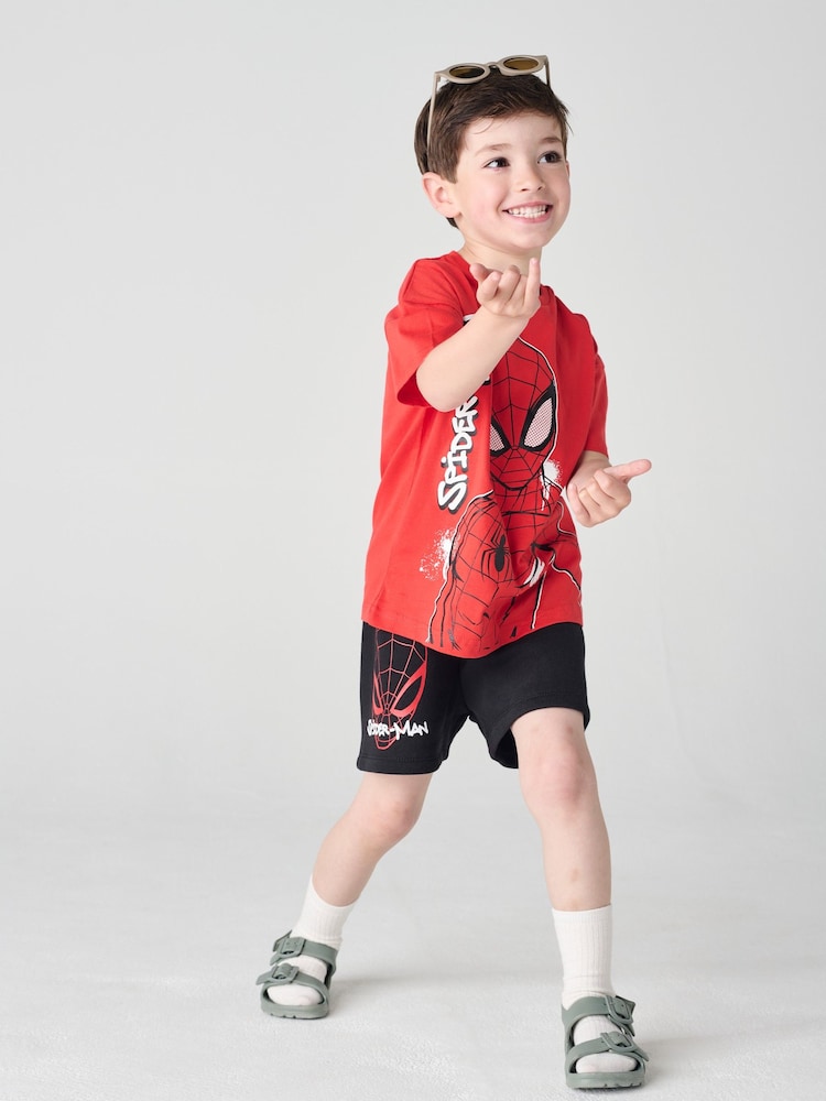 Brand Threads Red Spiderman 100% Cotton Top and Short Set - Image 2 of 4 Brand Threads Red Spiderman 100% Cotton Top and Short Set - Image 2 of 4
