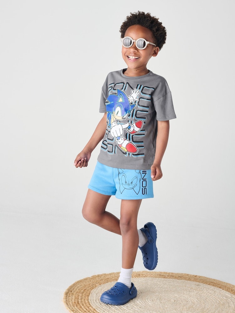 Brand Threads Grey 100% Cotton Sonic The Hedgehog Top and Short Set - Image 1 of 4 Brand Threads Grey 100% Cotton Sonic The Hedgehog Top and Short Set - Image 1 of 4