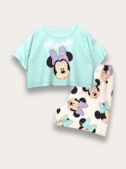 Brand Threads Green & Beige Minnie Mouse 100% Cotton Top and Short Daywear Set - Image 1 of 2