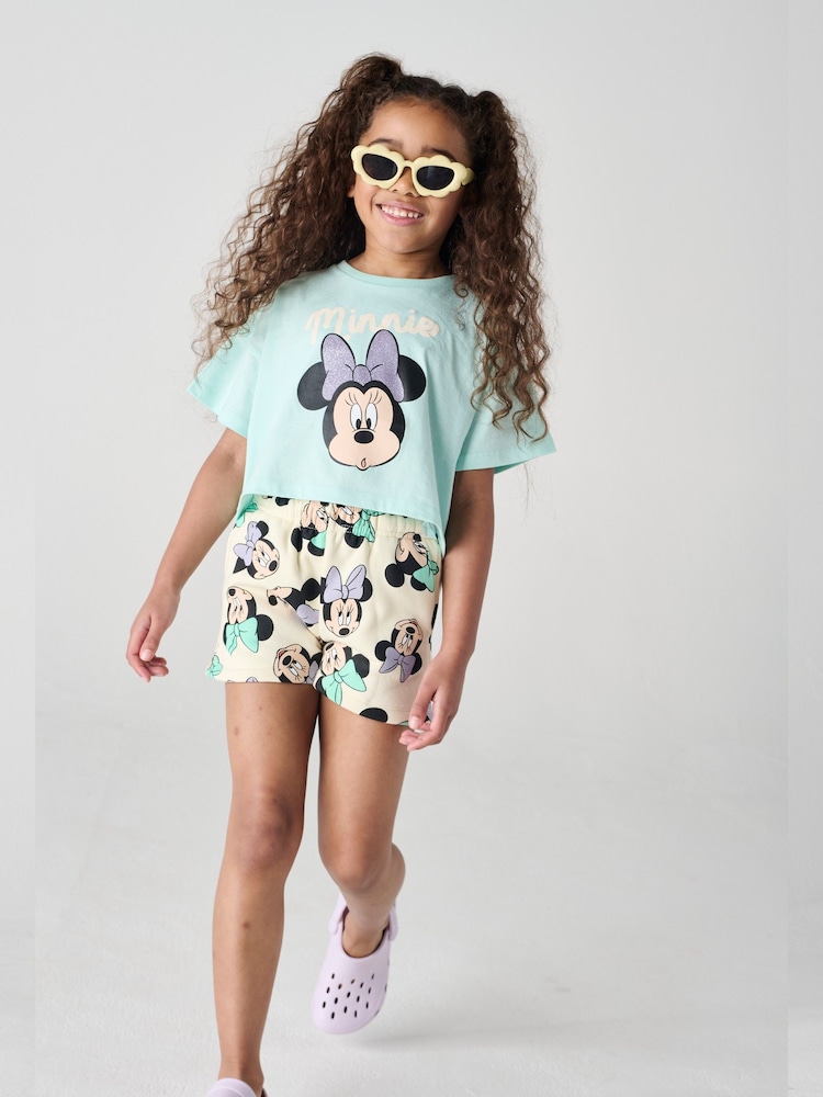Brand Threads Green & Beige Minnie Mouse 100% Cotton Top and Short Daywear Set - Image 1 of 4 Brand Threads Green & Beige Minnie Mouse 100% Cotton Top and Short Daywear Set - Image 1 of 4