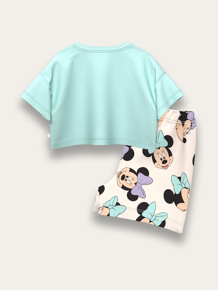 Brand Threads Green & Beige Minnie Mouse 100% Cotton Top and Short Daywear Set - Image 2 of 2