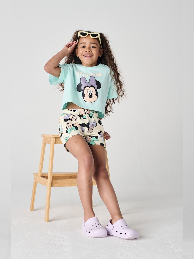 Brand Threads Green & Beige Minnie Mouse 100% Cotton Top and Short Daywear Set - Image 2 of 4 Brand Threads Green & Beige Minnie Mouse 100% Cotton Top and Short Daywear Set - Image 2 of 4