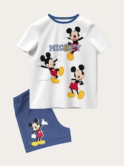 Brand Threads White & Blue Mickey Mouse 100% Cotton Top and Short Set - Image 1 of 2