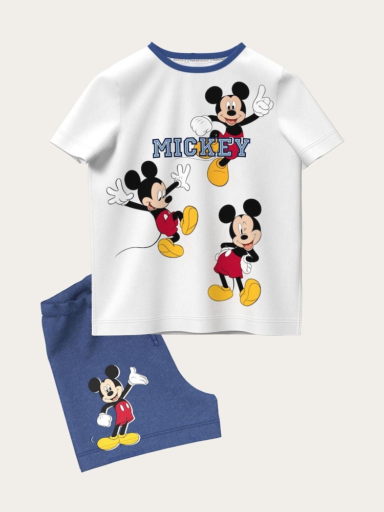 Brand Threads White & Blue Mickey Mouse 100% Cotton Top and Short Set - Image 1 of 2