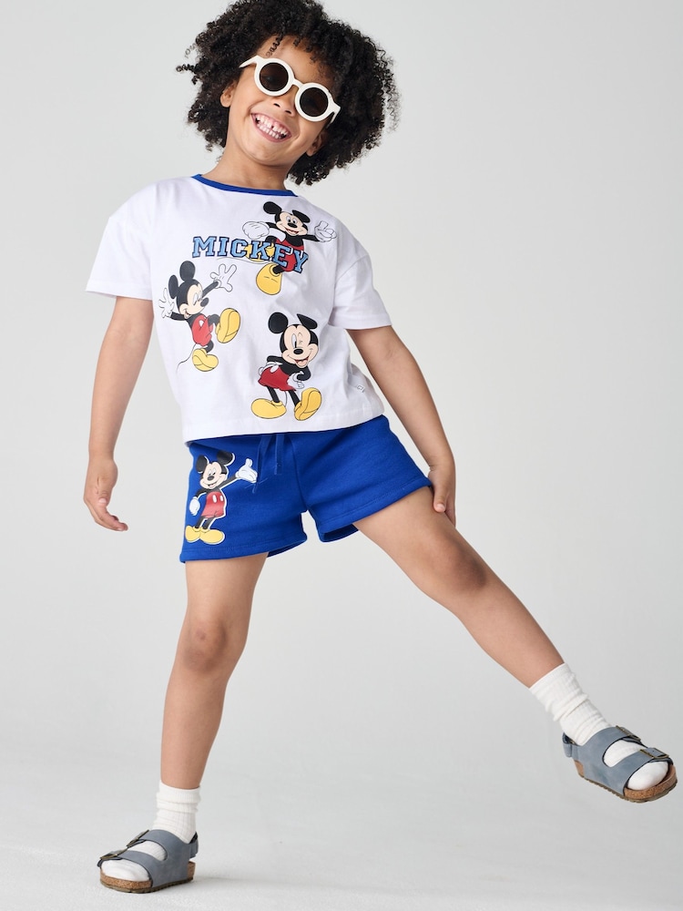 Brand Threads White & Blue Mickey Mouse 100% Cotton Top and Short Set - Image 2 of 4 Brand Threads White & Blue Mickey Mouse 100% Cotton Top and Short Set - Image 2 of 4