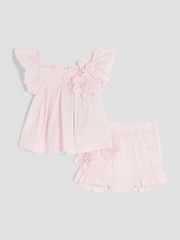 River Island Pink Baby Girls Smock 3D 100% Cotton Flower Set - Image 1 of 5