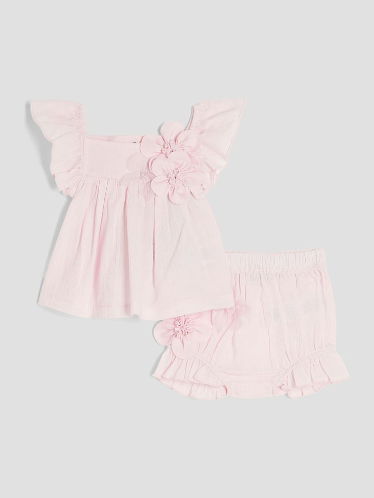 River Island Pink Baby Girls Smock 3D 100% Cotton Flower Set - Image 1 of 5