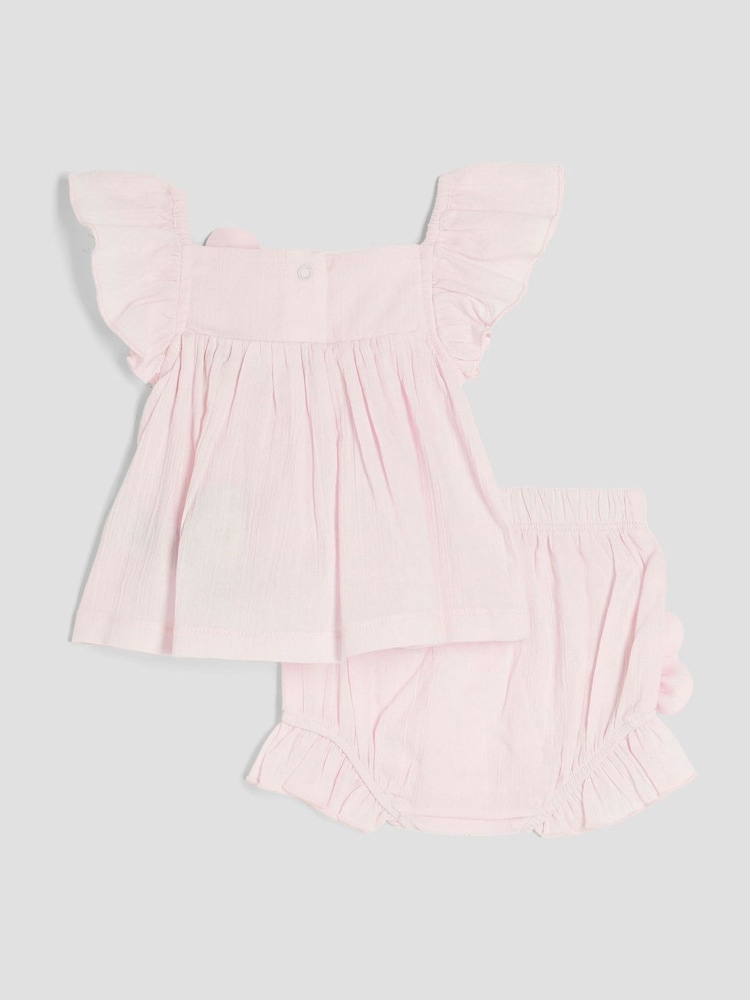 River Island Pink Baby Girls Smock 3D 100% Cotton Flower Set - Image 2 of 5