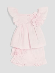 River Island Pink Baby Girls Smock 3D 100% Cotton Flower Set - Image 3 of 5