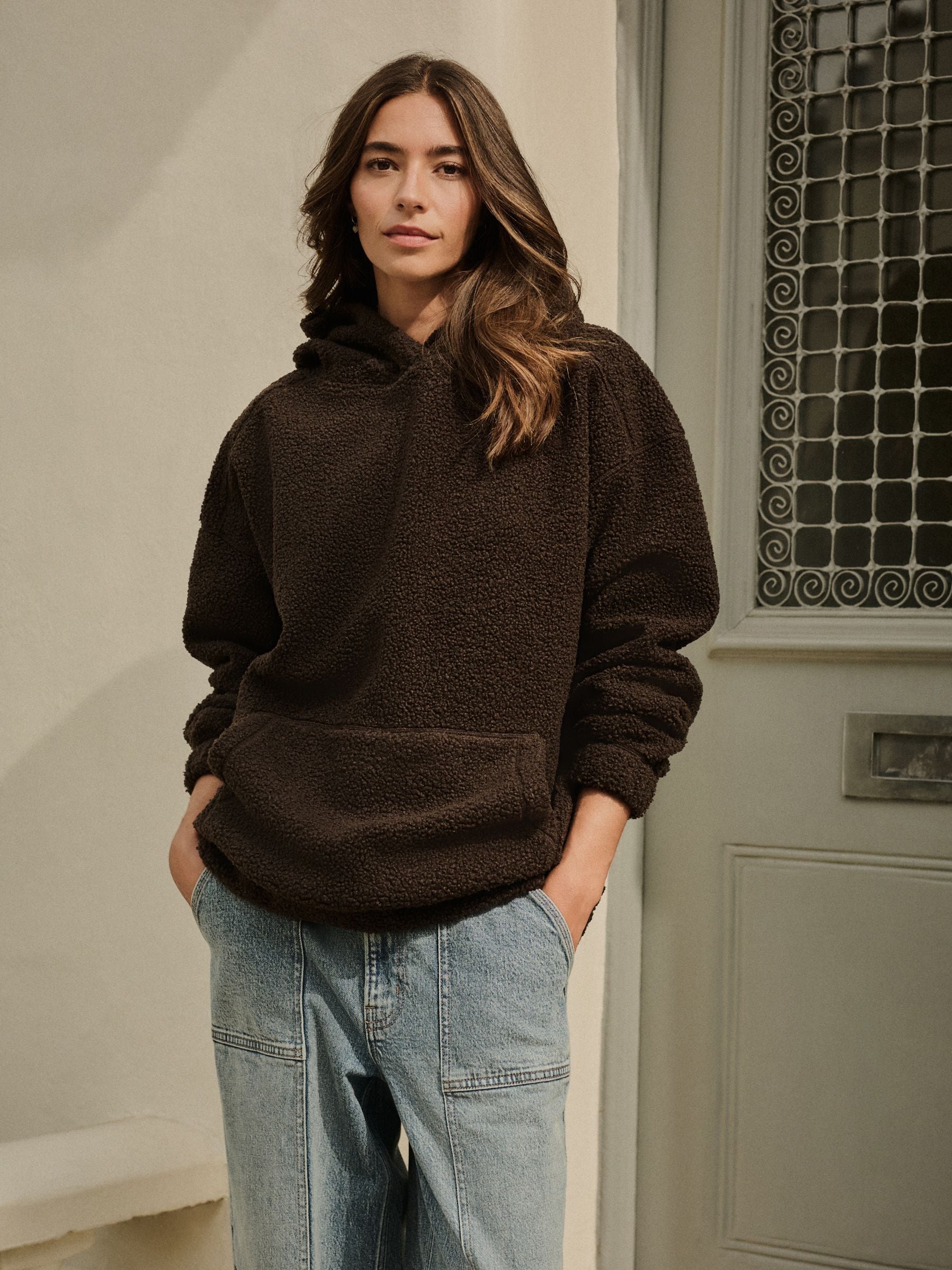 Buy Chocolate Brown Soft Teddy Borg Longsleeve Hoodie from Next USA