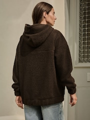 Chocolate Brown Soft Teddy Borg Longsleeve Hoodie - Image 3 of 7