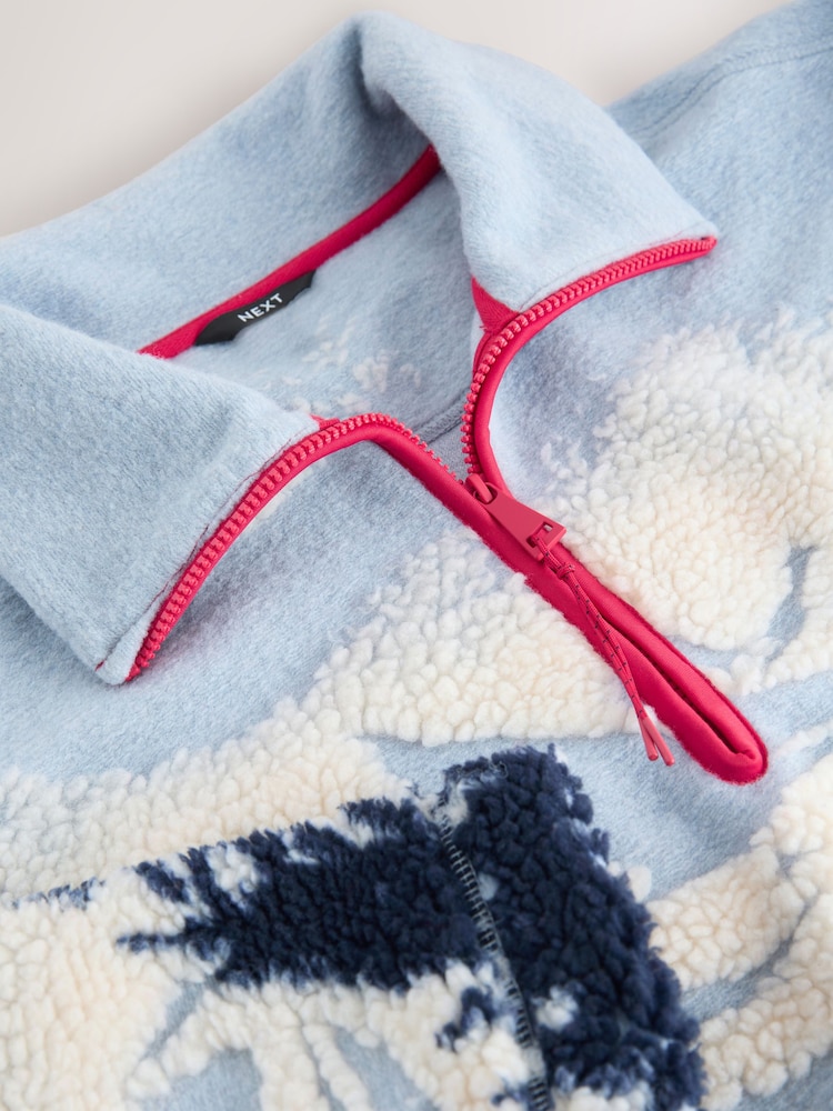 Blue Graphic Winter Scenic - 100% Recycled Polyester Teddy Borg Cosy Quarter Zip Fleece - Slika 2 iz 3