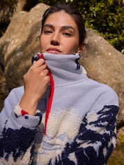 Blue Graphic Winter Scenic Soft Touch Cosy Teddy Borg Quarter Zip Fleece - Image 4 of 7