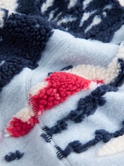 Blue Graphic Winter Scenic Soft Touch Cosy Teddy Borg Quarter Zip Fleece - Image 7 of 7