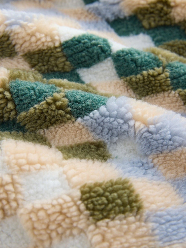 Verde - Cosy Teddy Borg Woven Mix Button Through Fleece Jacket - Imagem 5 de 5
