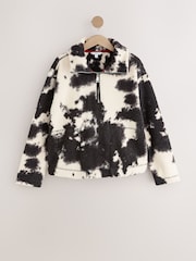 Monochrome Black Ecru Cow Print Teddy Borg Cosy Quarter Zip Fleece - Image 6 of 8