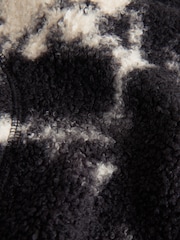 Monochrome Black Ecru Cow Print Teddy Borg Cosy Quarter Zip Fleece - Image 8 of 8
