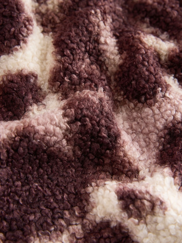 Chcolate/Pink Leopard Animal Print Teddy Borg Cosy Quarter Zip Fleece - Image 2 of 3