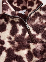 Chcolate/Pink Leopard Animal Print Teddy Borg Cosy Quarter Zip Fleece - Image 3 of 3