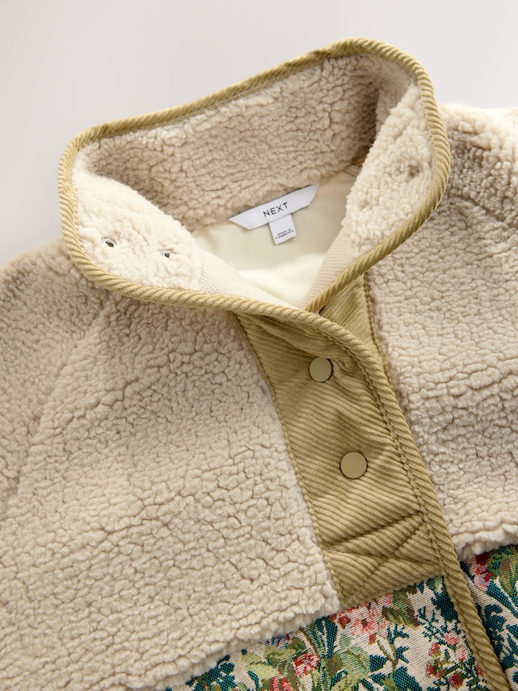 bež/rožnata rožast vzorec potisk; vzorec - Polyester Borg Woven Button Through Jacket - Slika 2 iz 4