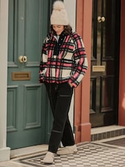 Black/White Red/Black - Polyester Borg Woven Button Through Jacket - Slika 3 iz 10