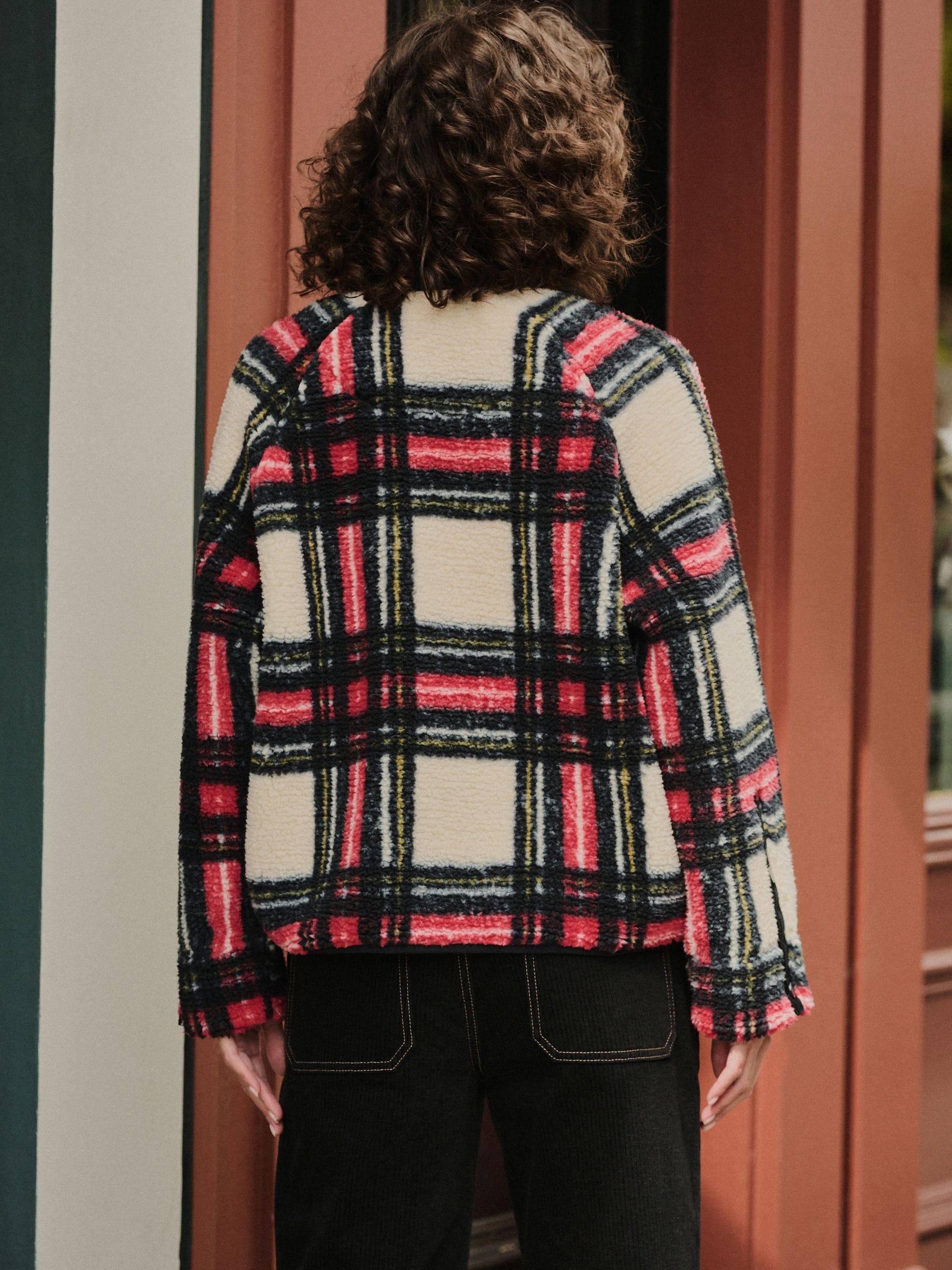 Buy Black/White/Red Check Cosy Teddy Borg Woven Mix Button Through