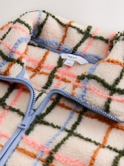 Pink/ Ecru Checkered 100% Recycled Polyester Teddy Borg Cosy Quarter Zip Fleece - Image 10 of 10