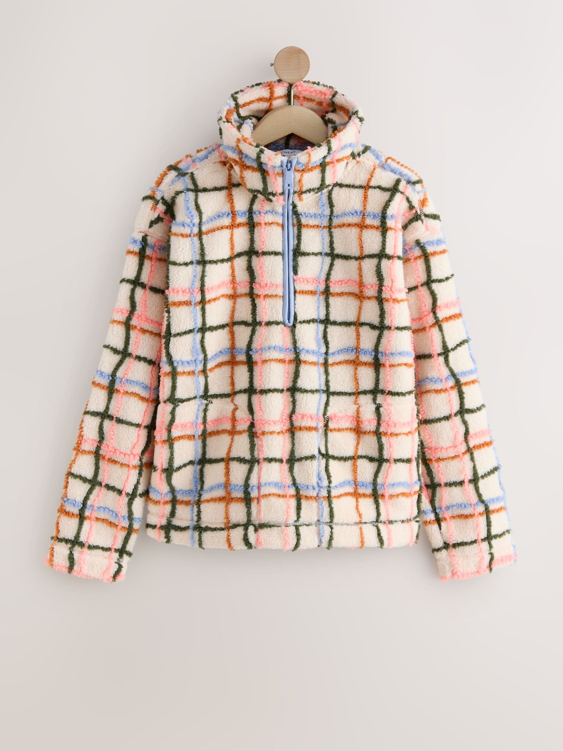 Buy Pink/ Ecru Check Soft Touch Cosy Teddy Borg Quarter Zip Fleece