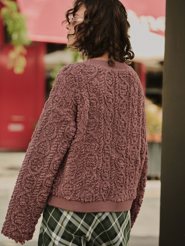 Pink Fluffy Borg Cable Button Through Cardigan Fleece - Image 2 of 8 Pink Fluffy Borg Cable Button Through Cardigan Fleece - Image 2 of 8