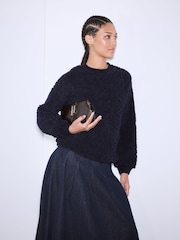 Marineblau - Fluffy Soft Borg Cable Long Sleeve Crew Neck Sweatshirt - Bild 3 von 8