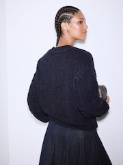 Marineblau - Fluffy Soft Borg Cable Long Sleeve Crew Neck Sweatshirt - Bild 5 von 8