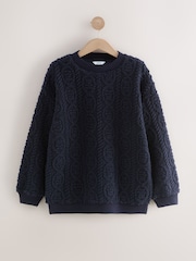 Marineblau - Fluffy Soft Borg Cable Long Sleeve Crew Neck Sweatshirt - Bild 6 von 8