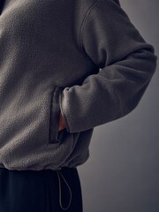 Olive Green Popper Neckline Detailing Longsleeve Ribbed Crewneck Sweatshirt - Image 5 of 5