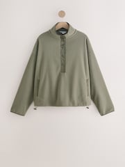 Verde oliva - Popper Neckline Detailing Longsleeve Ribbed Crewneck Sweatshirt - Imagem 6 de 8