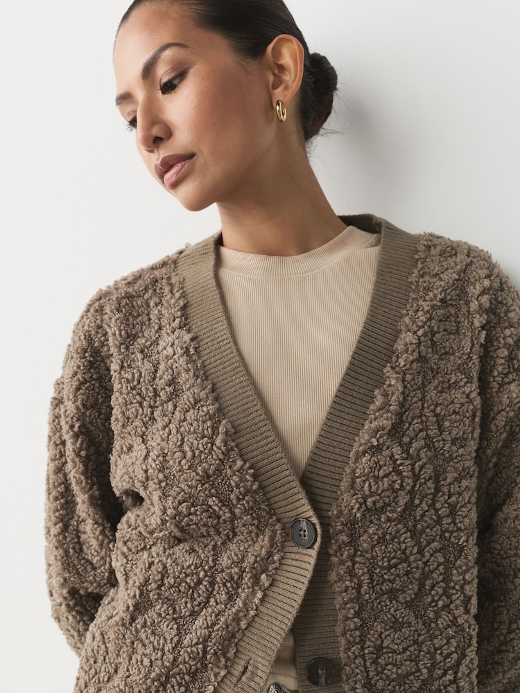 Buy Chocolate Mocha Brown Fluffy Borg Cable Button Through