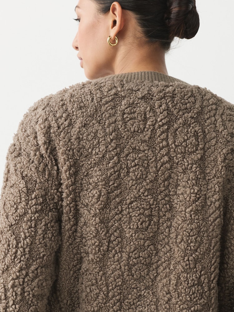 Buy Chocolate Mocha Brown - Fluffy Borg Cable Button Through Cardigan ...